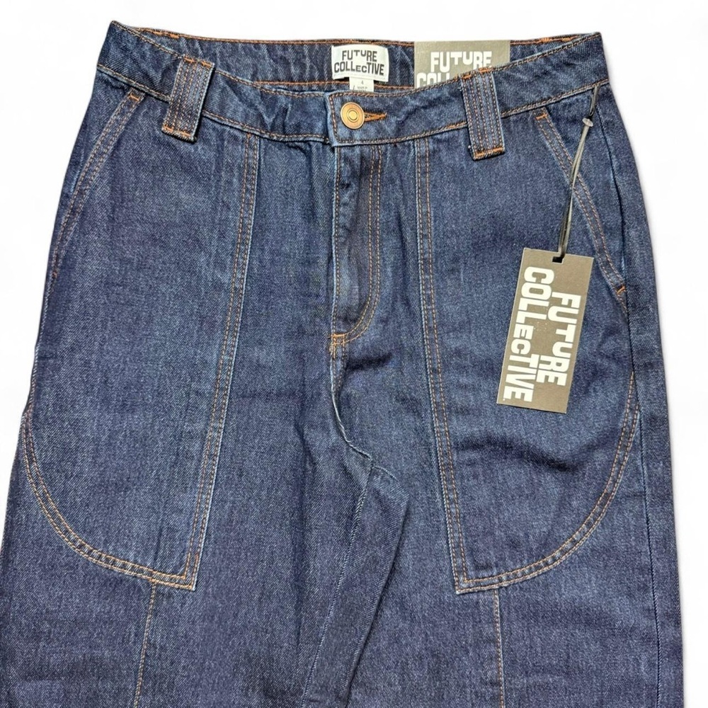 Future Collective Straight Leg High-Rise Dark Wash Blue Jeans Women’s Size 4 NWT - Picture 3 of 8